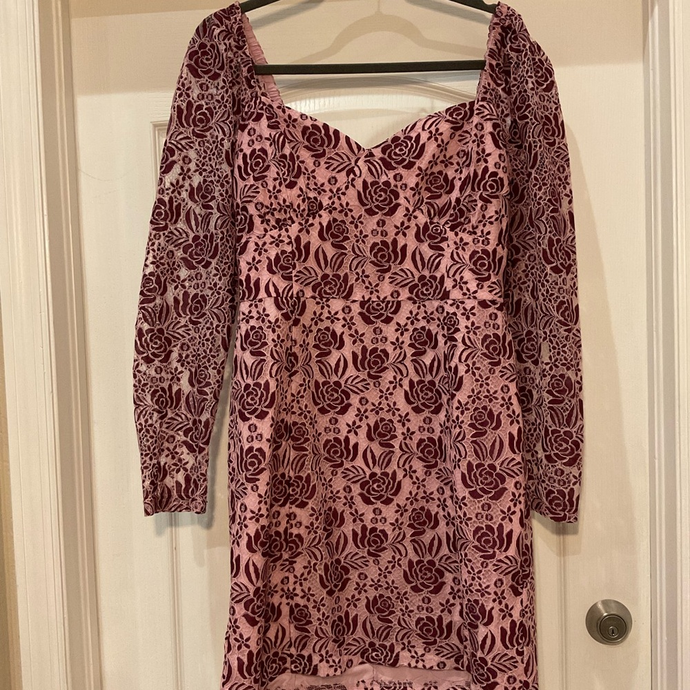 NWT Adelyn Rae Floral Long Lace Sleeve Dress - Pink and Burgundy